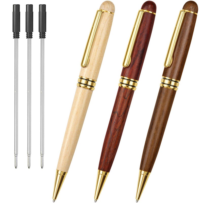Cambond Ballpoint Pens Wood Pen - Fancy Pens with Gift Box Christmas Gift Nice Pens Set for Men Women Employee Journaling Executive Black Ink 1.0mm, 3 Pens with 3 Extra Refills - Image 1
